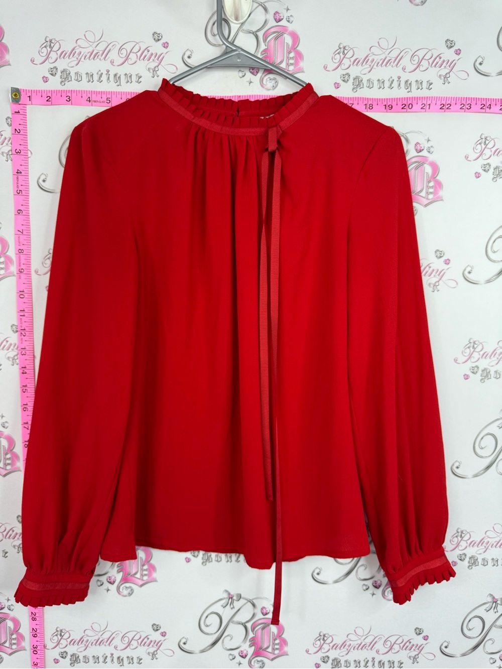 Promise blouse shirt top ribbon Red Long-Sleeve Tie-Neck Blouse